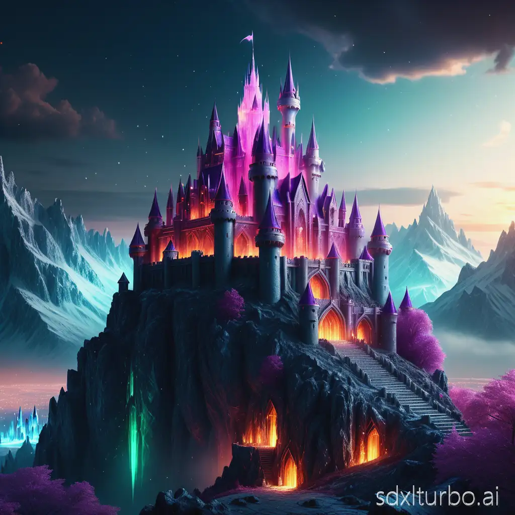 epic fantasy castle on a mountain, glowing crystals, cinematic lighting, highly detailed, 4k poster art