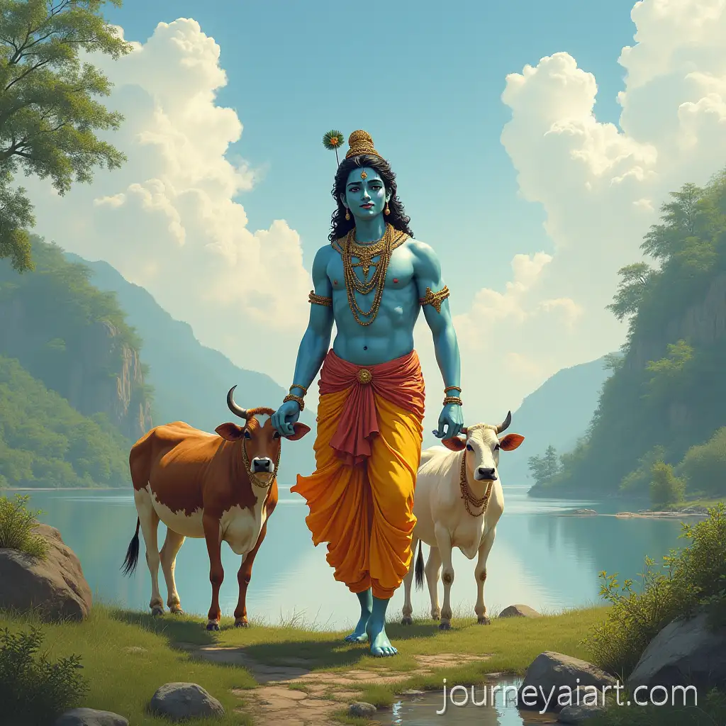 KrishnaKrishna-with-cows-landscape-with-Cows-in-Serene-Hindu-God-Landscape