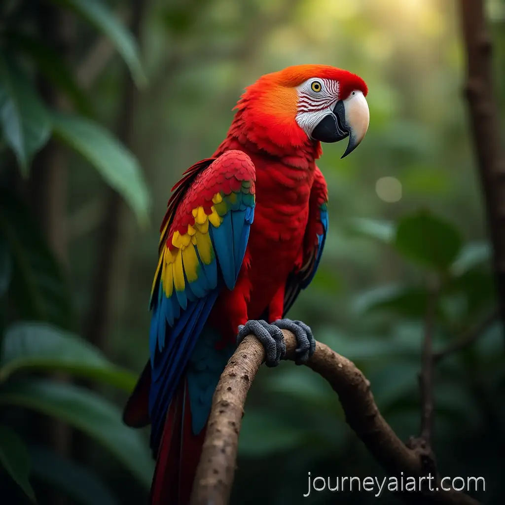 Colorful-Macaw-Parrot-Perched-on-Tropical-Branch-in-Rainforest-Wildlife-Photography