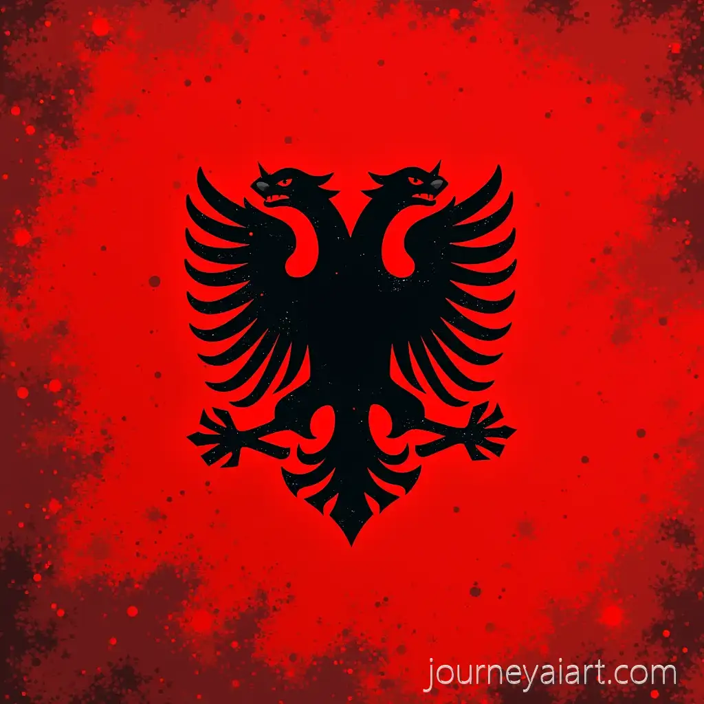 Albanian-Flag-with-Dynamic-Fire-and-Gun-Artwork-Illustration
