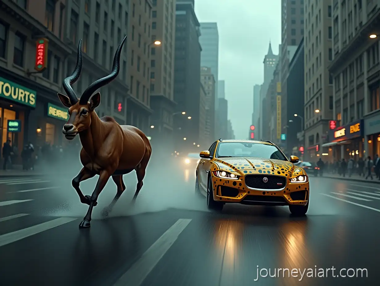 Speed-Race-Between-Gnu-AntGnu-antelope-vs-Jaguar-carelope-and-Jaguar-Car-in-New-York-Street-Under-Stormy-Sky