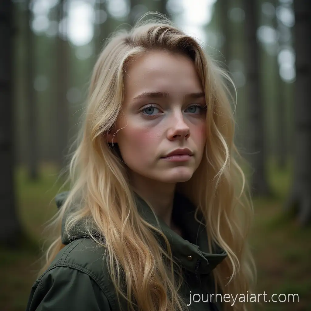 Blonde-Nordic-Young-Woman-Standing-in-a-Mystical-Forest