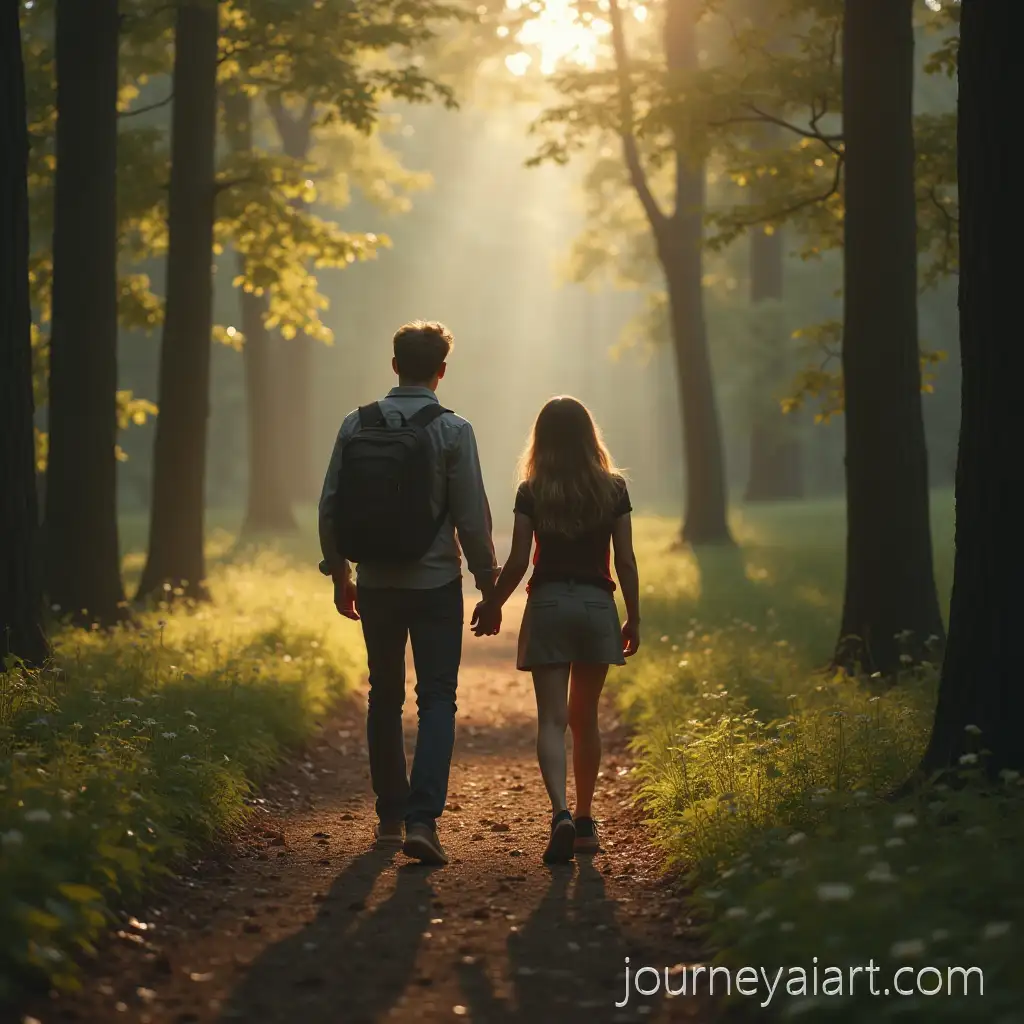 Young-Couple-Walking-Through-a-Forest-in-a-PhotorealYoung-Couple-Walking-Forestistic-Portrait