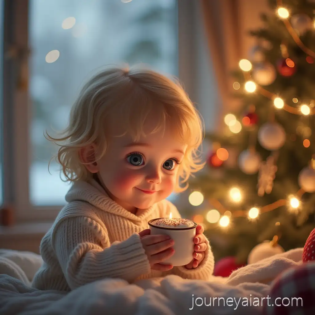 Toddler-Girl-Enjoying-Cocoa-Beside-Glowing-Christmas-Tree-in-Cozy-Indoor-Scene