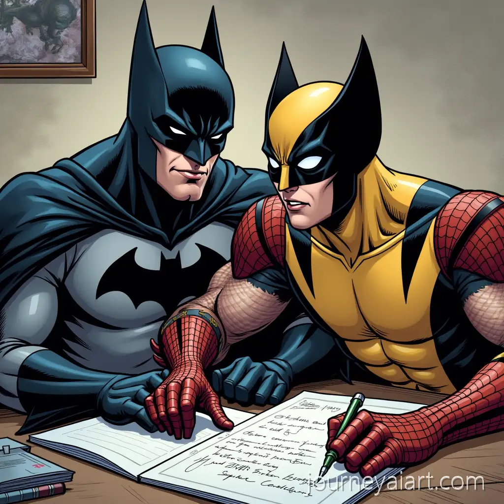 Superheroes-Studying-Together-Batman-Wolverine-Ben-Superheroes-studying-together10-and-Symbiote-SpiderMan