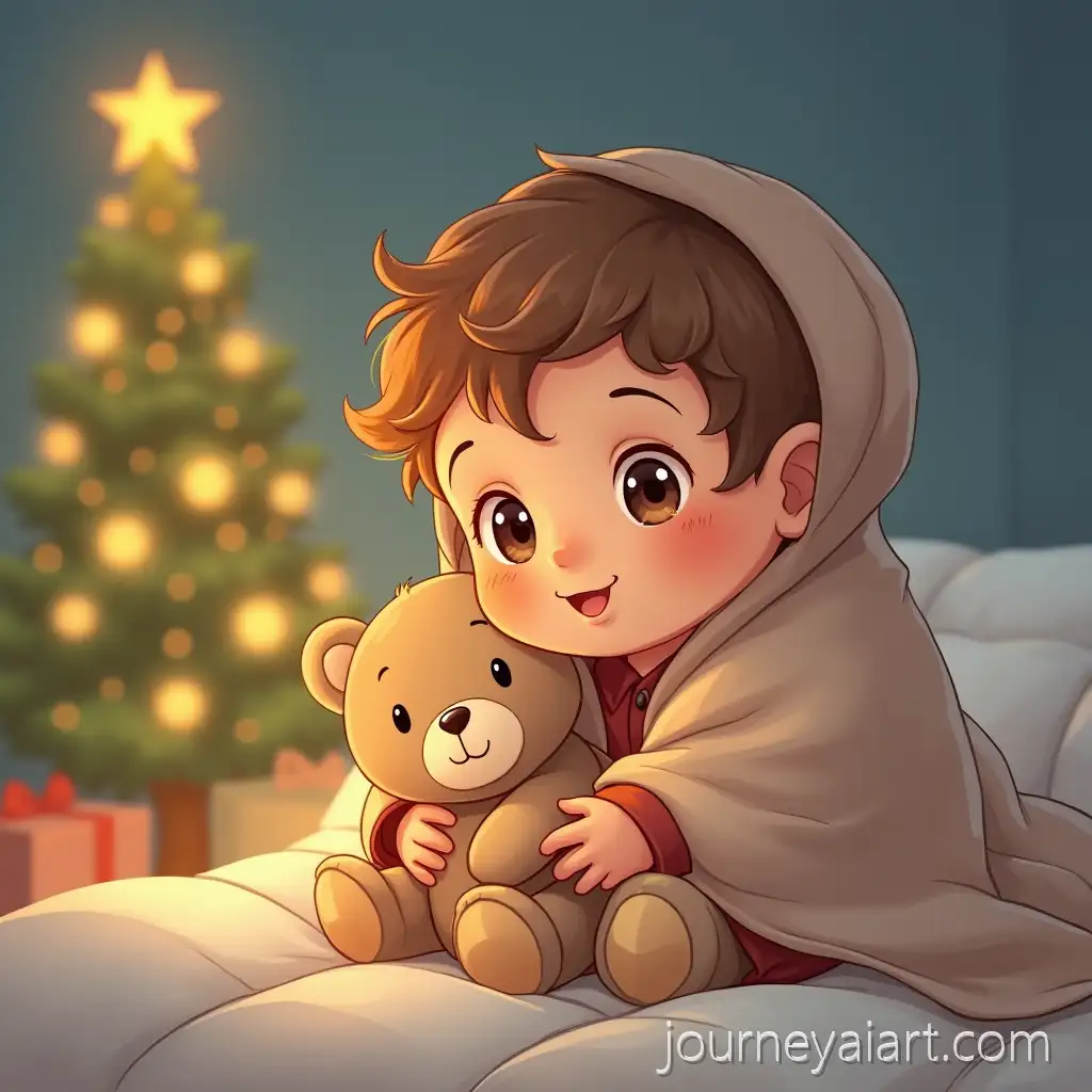 Cozy-Bedtime-Scene-with-Toddler-and-Mommy-by-Christmas-Tree