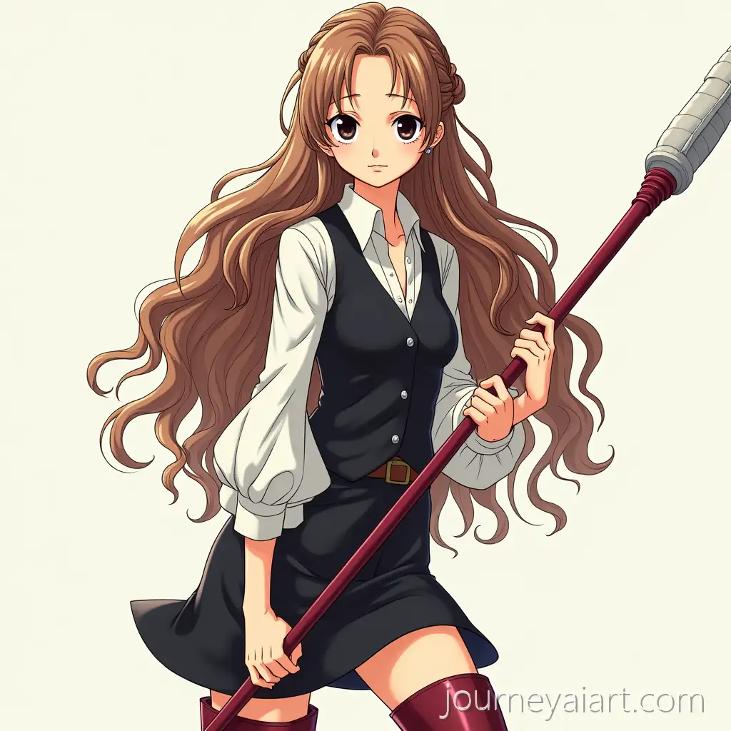 Anime-Woman-with-Long-Brown-Hair-and-Spear-in-Black-Outfit