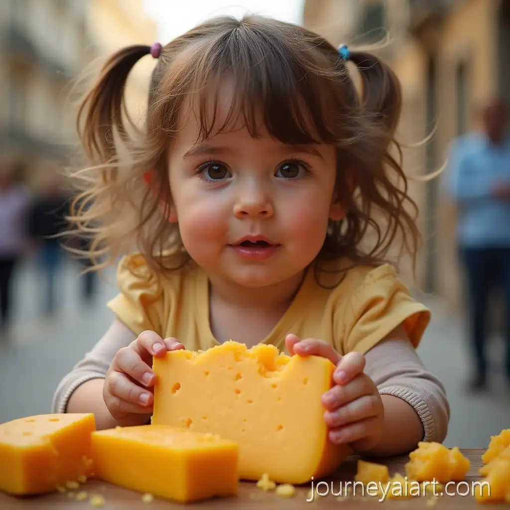 Cute-Little-Girl-Eating-Cheddar-Cheese-in-a-Traditional-Portugal-Setting