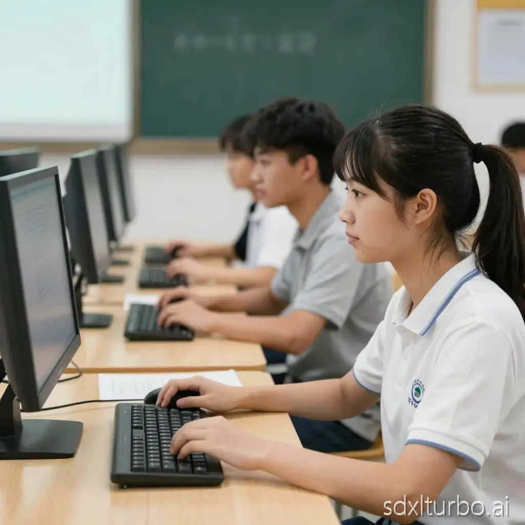 Generate a picture of 'students in a computer classroom'.