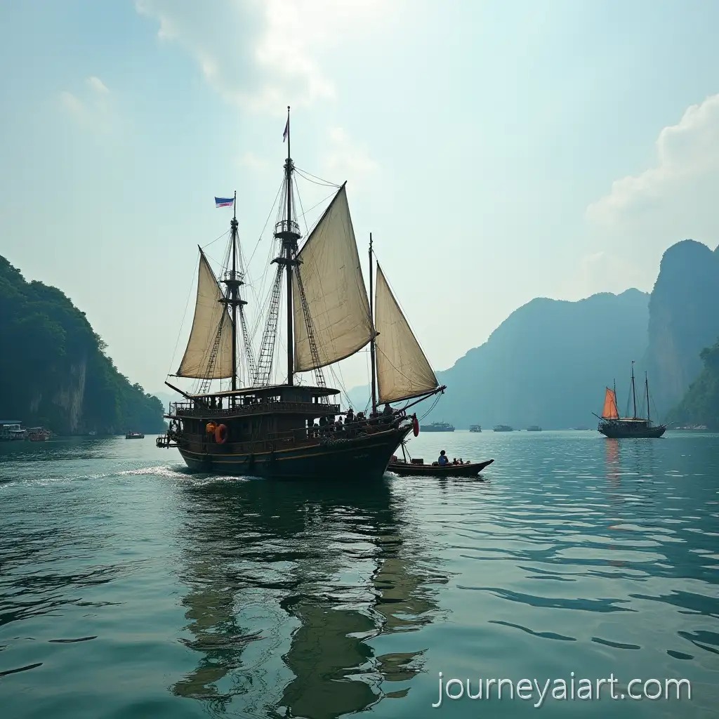ChineseChinese-junk-river-merchants-Junk-Ship-with-International-Merchants-on-a-Sumatra-River