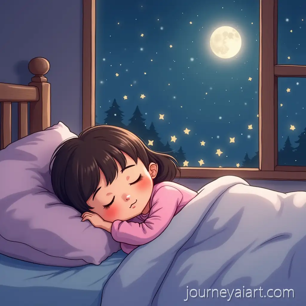 Sleeping-Girl-Bedtime-IllustrationPeaceful-Bedtime-Illustration-of-a-2YearOld-Girl-with-Moonlight-and-New-Year-Lights