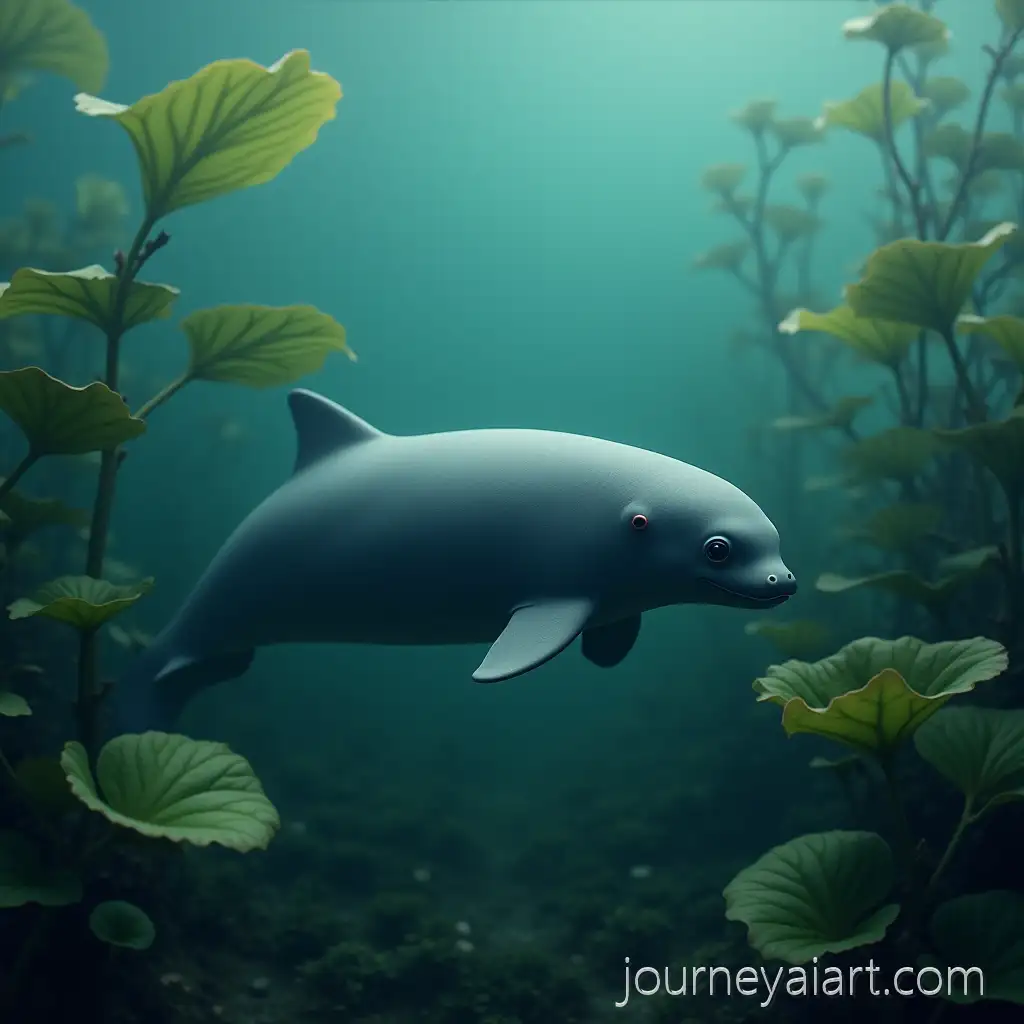 Yangtze-Finless-Porpoise-Swimming-Gracefully-Among-Lush-Underwater-Sea-Plants