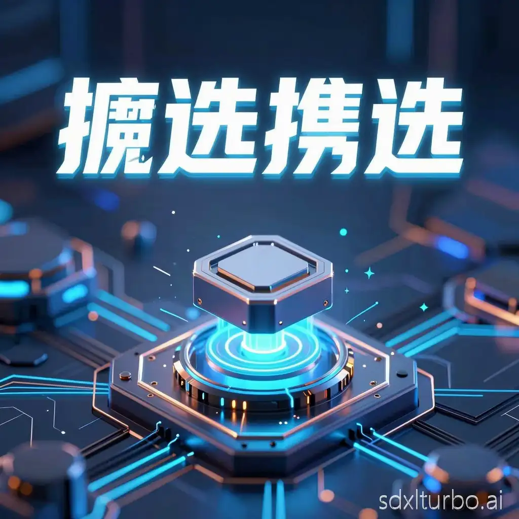 Electronic component promotional poster, high-tech feeling, future technology effect.