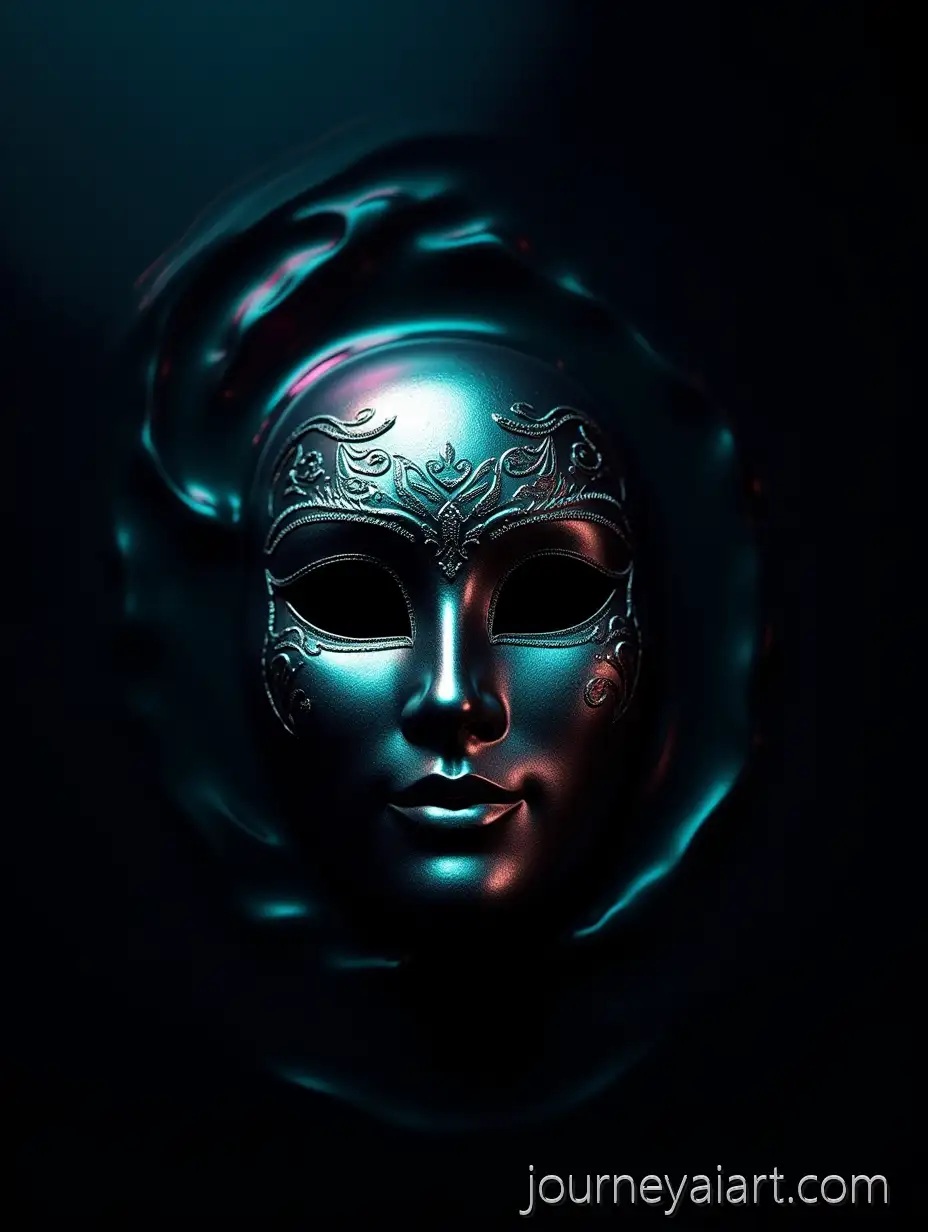Luxury-Carnival-Mask-Submerged-in-Dark-Viscous-Liquid-with-Iridescent-Reflections