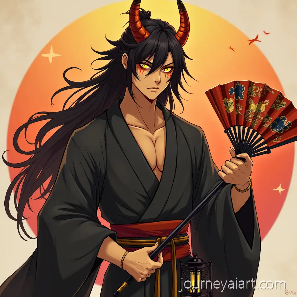 Classical-Japanese-Oni-Anime-Character-at-a-Summer-Festival-with-Glowing-Amber-Eyes
