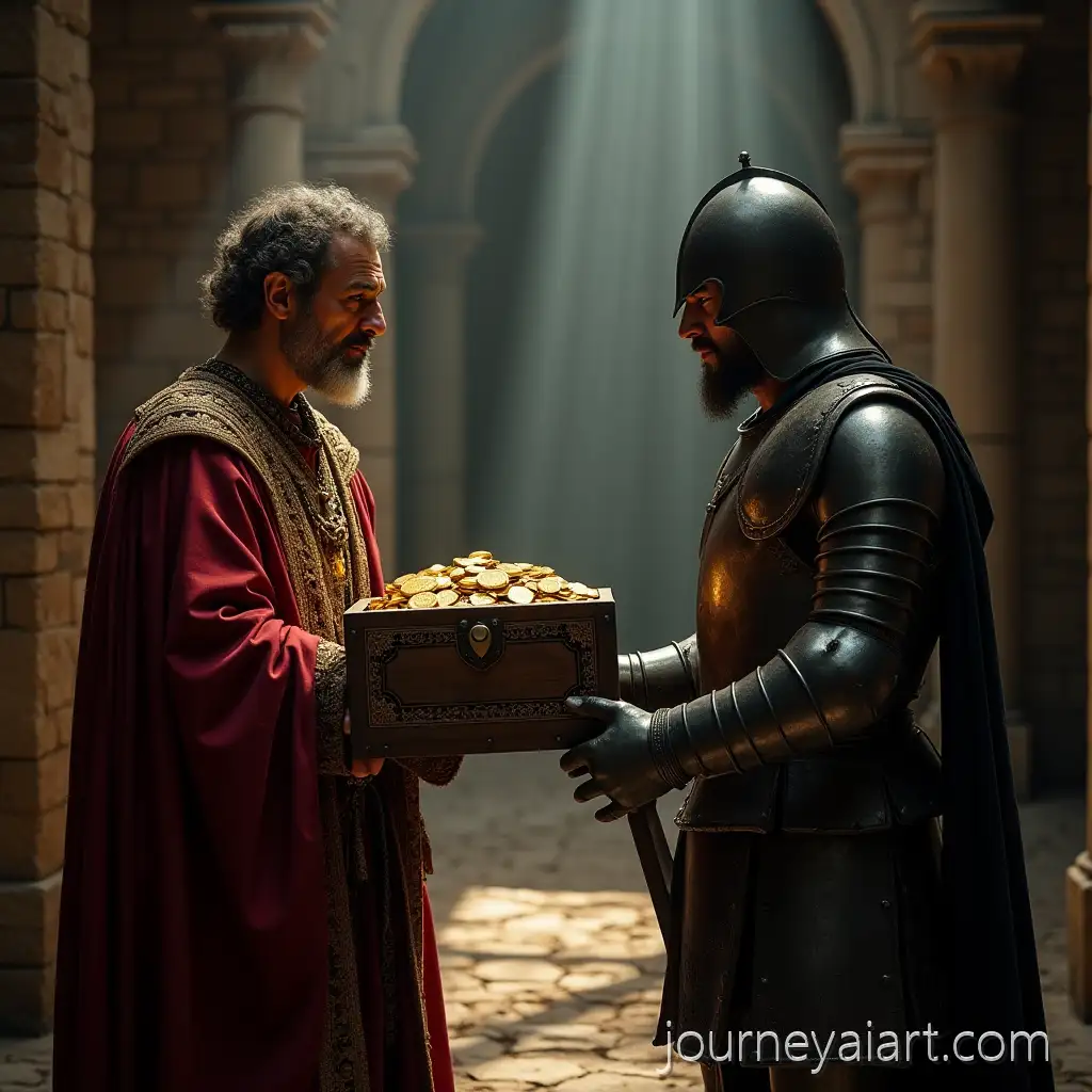 Byzantine-Messenger-Offering-Gold-to-Krakra-of-Pernik-in-Dramatic-Fortress-Hall