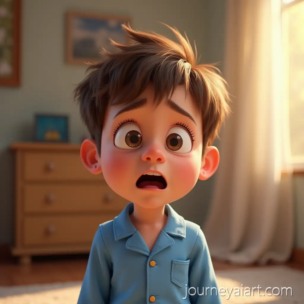 3D-Animated-Cute-Ukrainian-Boy-Tyoma-Yawning-in-Blue-Pajamas-with-Morning-Sunlight-Pixar-Style