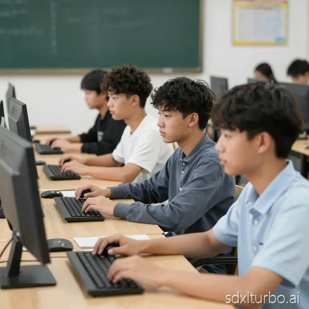 Generate a picture of 'students in a computer classroom taking a lesson'