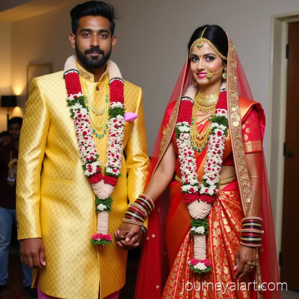 Multicultural-South-Indian-Wedding-with-Bride-and-Groom-in-Traditional-Attire