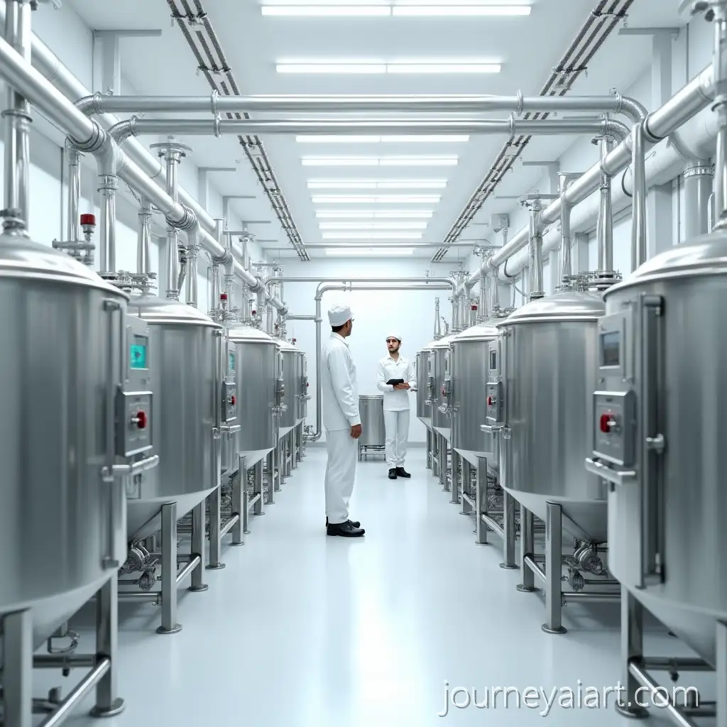 Industrial-Dairy-Plant-Pasteurization-Process-withMilk-pasteurization-process-Workers-in-Protective-Clothing