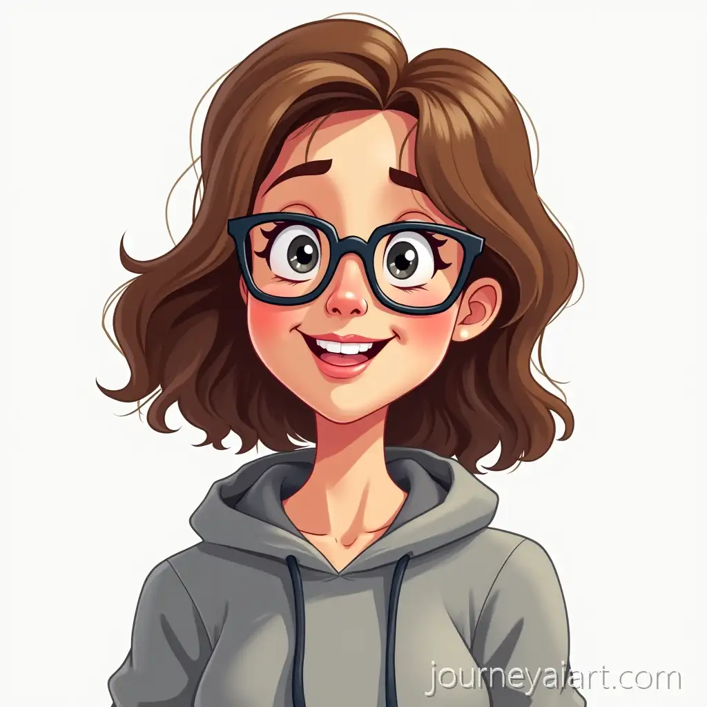 Playful-cartoon-womanPlayful-Cartoon-of-Smiling-Woman-with-Brown-Hair-and-Glasses-in-Grey-Hoodie