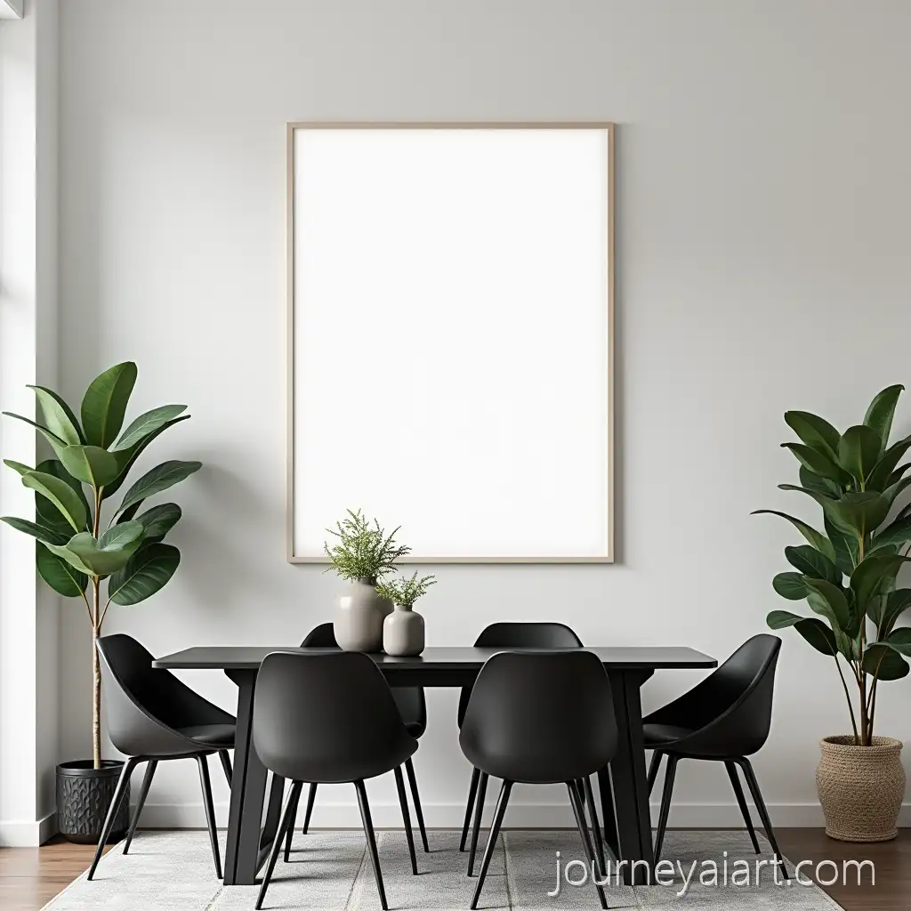 Modern-Dining-Room-with-Stylish-Black-Table-and-Decorative-Plants-Mockup