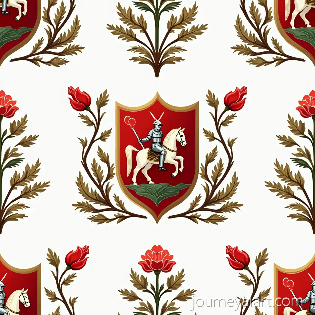 LithNoble-family-coat-of-armsuanian-and-Turkish-Cultural-Coat-of-Arms-Seamless-Pattern-with-Knight-Poppy-Flowers-and-Cotton-Bolls