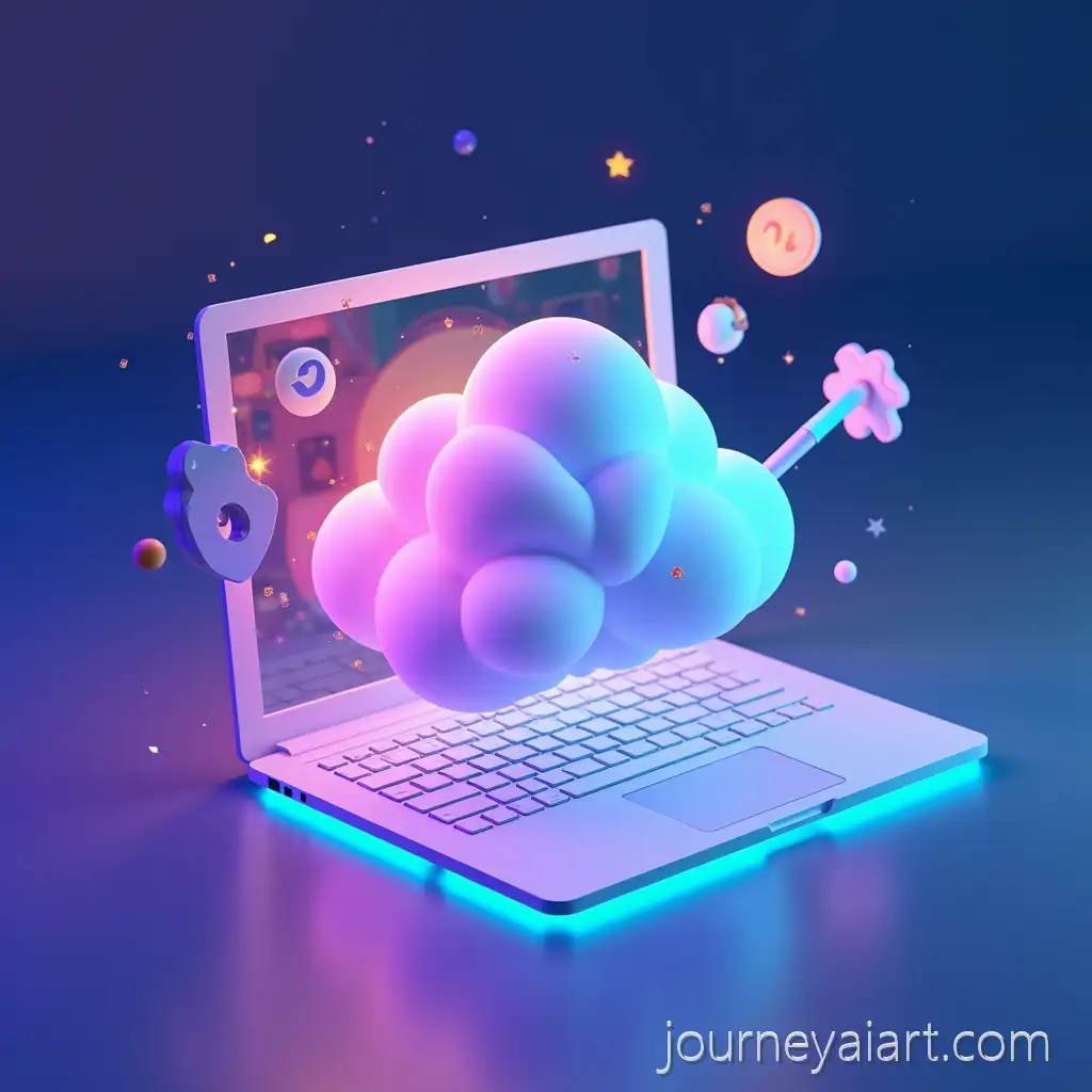 Futuristic-Creative-Workspace-with-Floating-3D-Design-Icons-and-Glowing-Cloud-Laptop