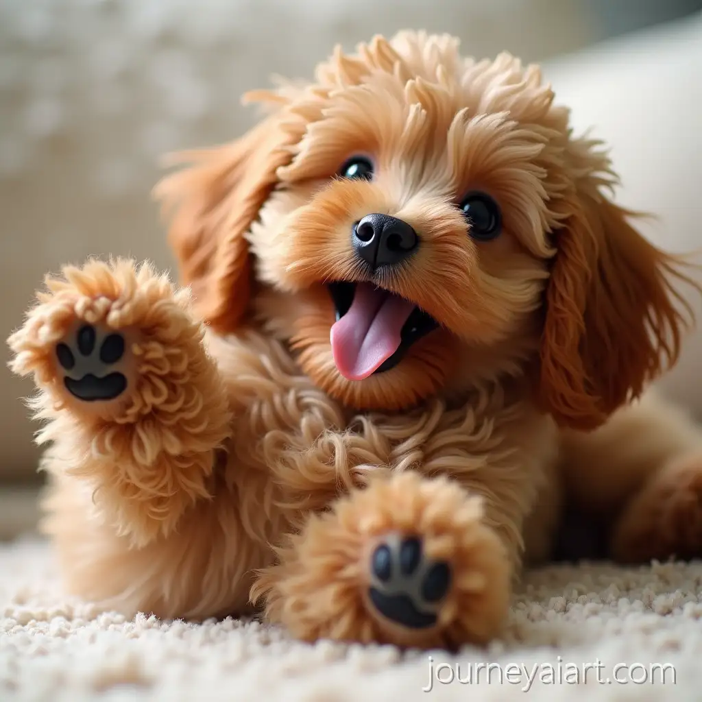 Adorable-Playful-Dog-with-Curly-Golden-Fur-on-Soft-Rug