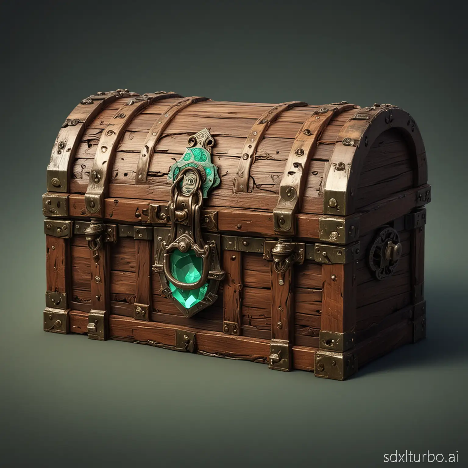 Need video game art. Wooden chest with emerald lock, no background. More made in game style