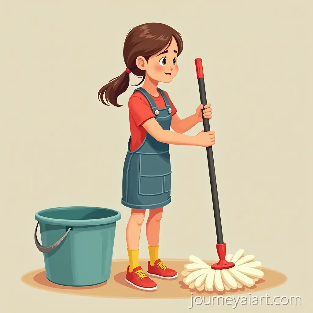 Smiling-Girl-Promoting-Household-Cleaning-Kit-with-Mop-and-Wringer-Bucket