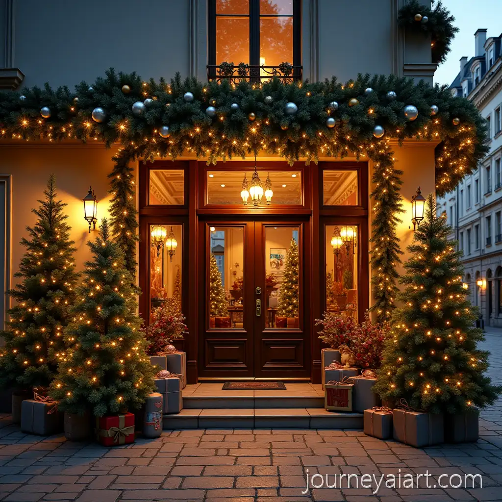 Luxurious-New-Year-Decorations-Transforming-an-Architectural-Entrance-into-a-Festive-Christmas-Market