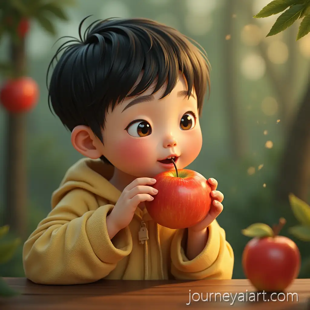 Xiaoming-eating-appleYoung-Boy-Eating-a-Fresh-Apple-in-a-Natural-Setting