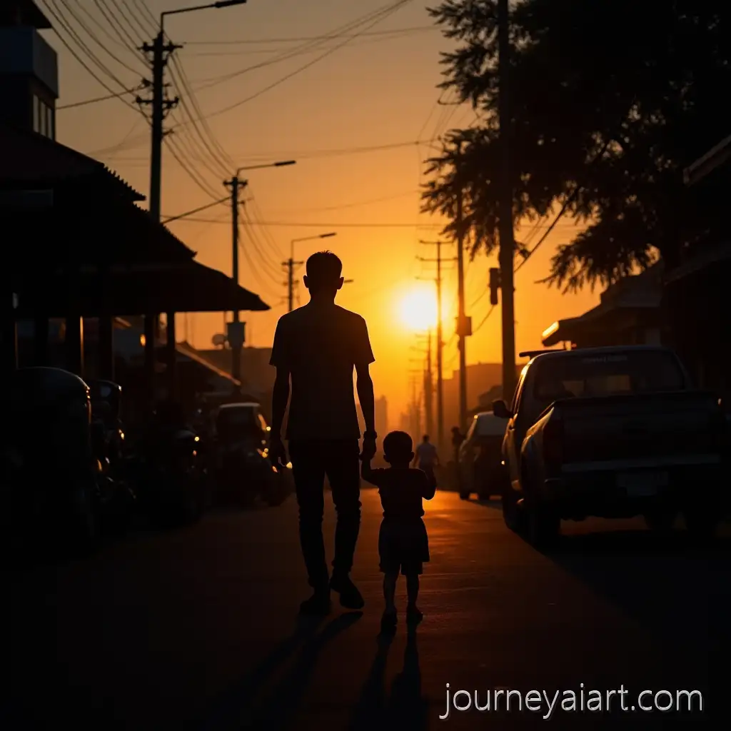 Silhouette-of-a-Person-in-Yogyakarta-at-Sunset-with-Golden-Sky-and-Iconic-Streets-or-Rice-Fields
