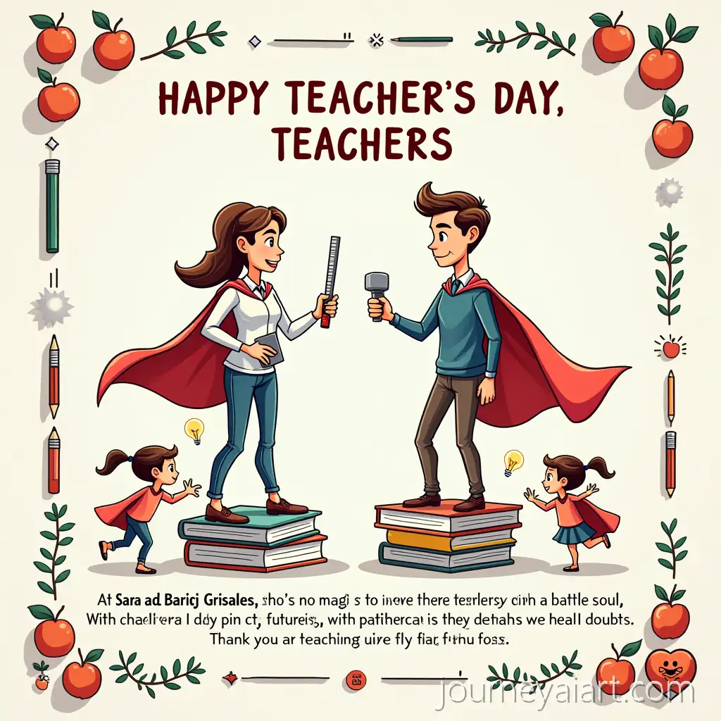 Funny-Teacher-Superhero-Caricature-Celebrating-Teachers-Day-with-Students-and-School-Elements