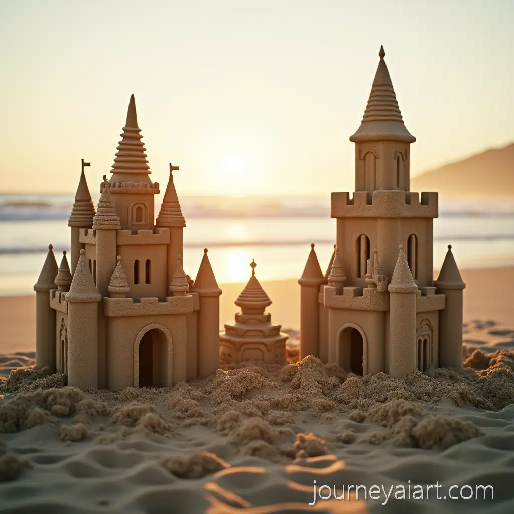 Two-Distinct-Sandcastles-Built-bySandcastles-of-Independence-Adults-at-Golden-Hour-on-a-Beach