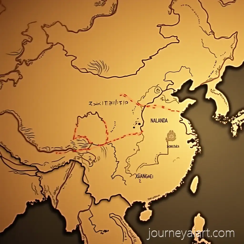 Ancient-Map-Illustrating-Xuanzangs-Journey-from-China-to-Nalanda