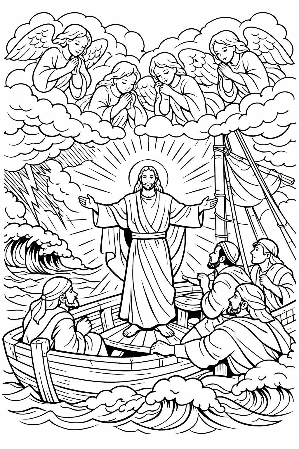 Free jesus calms the storm coloring page generator – 20 jesus calms the ...