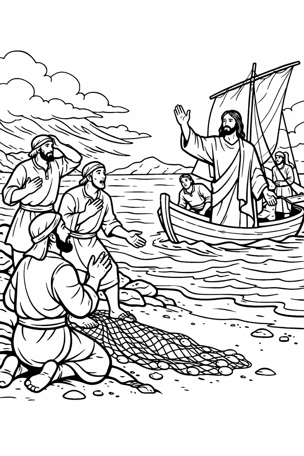 Free jesus calms the storm coloring page generator – 20 jesus calms the ...