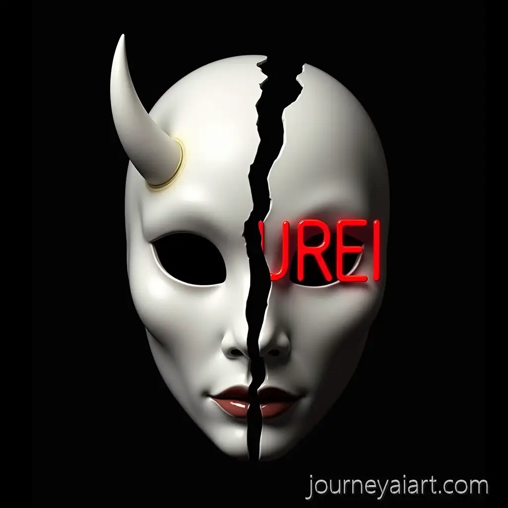 Sinister-Cyberpunk-Noh-Mask-with-Horn-and-Yurei-Typography
