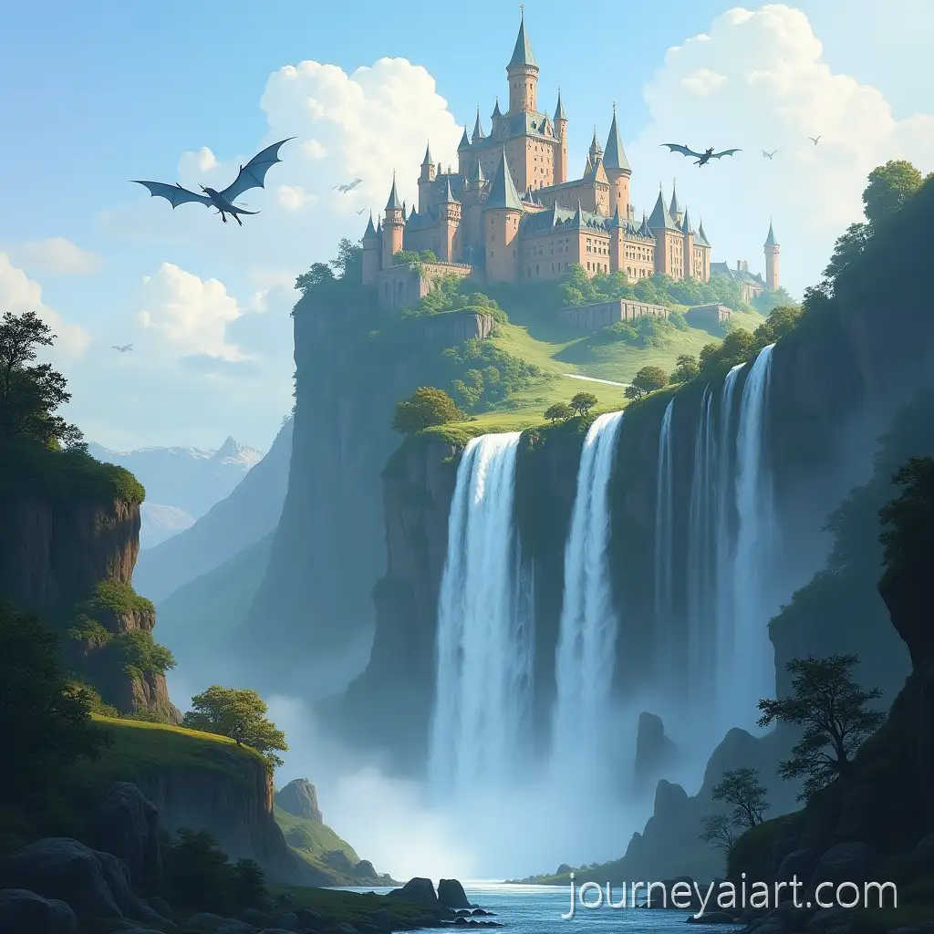 Floating-Castle-Above-a-Massive-Waterfall-with-Dragons-in-the-Distance