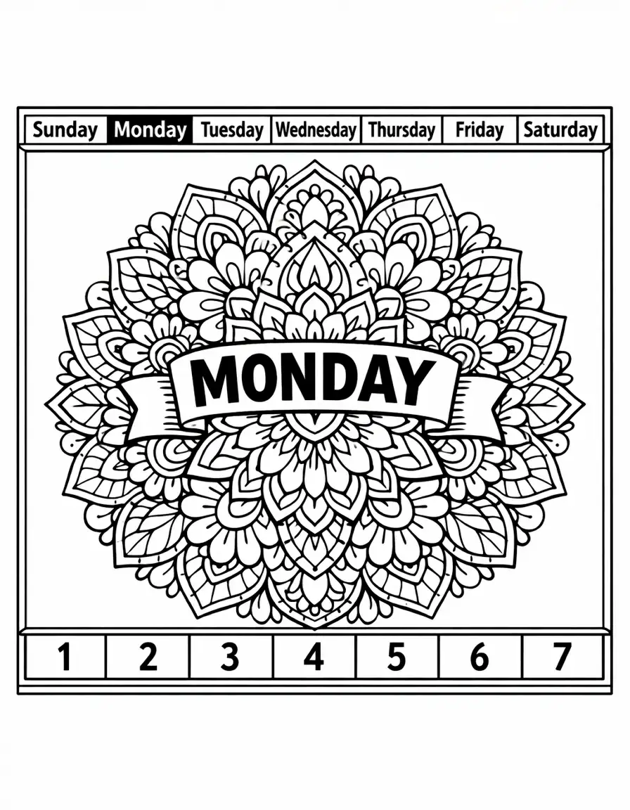 Free monday mandala coloring pages generator – 20 monday mandala