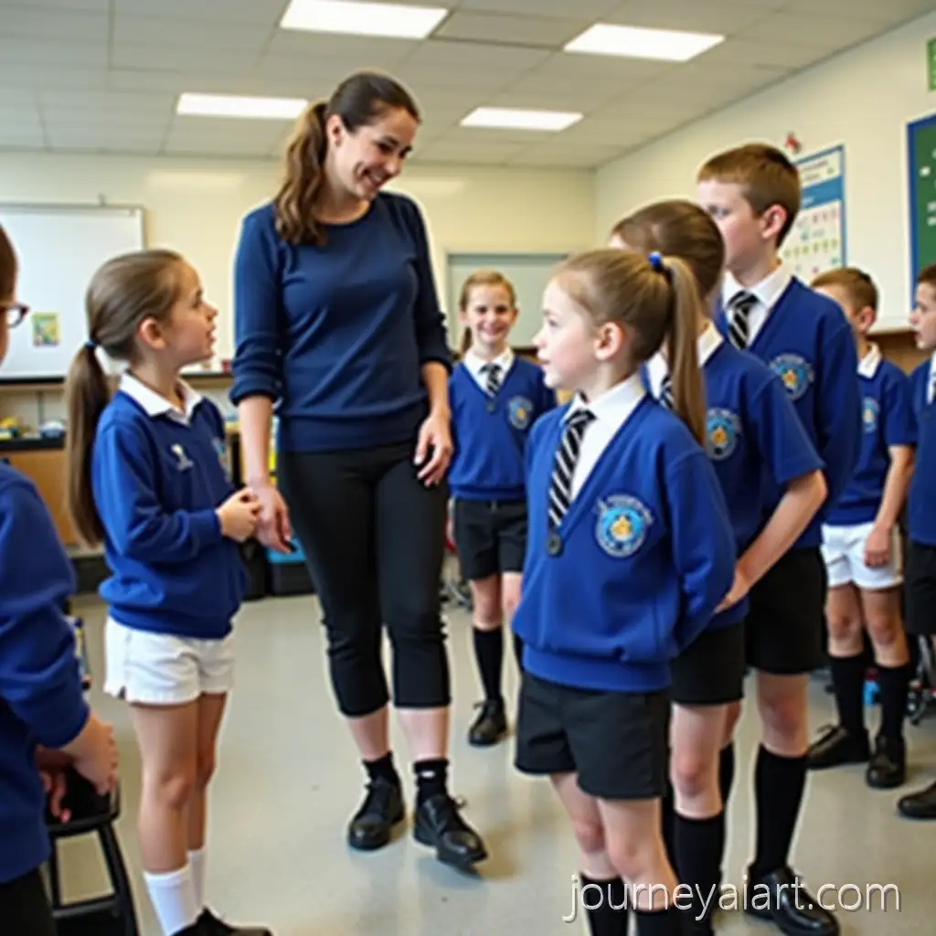 Primary-School-Classroom-with-Female-Teacher-and-Students-in-Uniforms