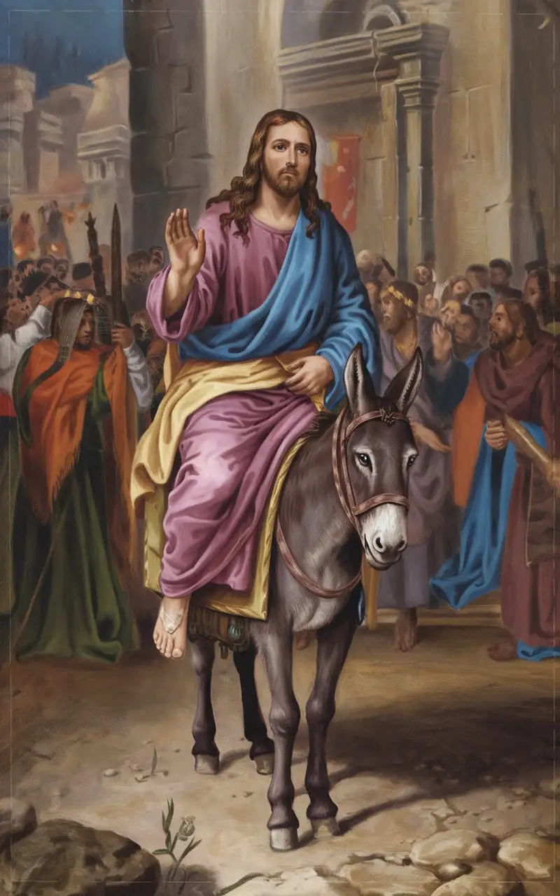 LORD JESUS CHRIST sat on a donkey when he entered the Holy City, LORD JESUS CHRIST was popular with the crowd and everyone jubilate, LORD JESUS CHRIST was regarded as a King as he was promised Messiah,