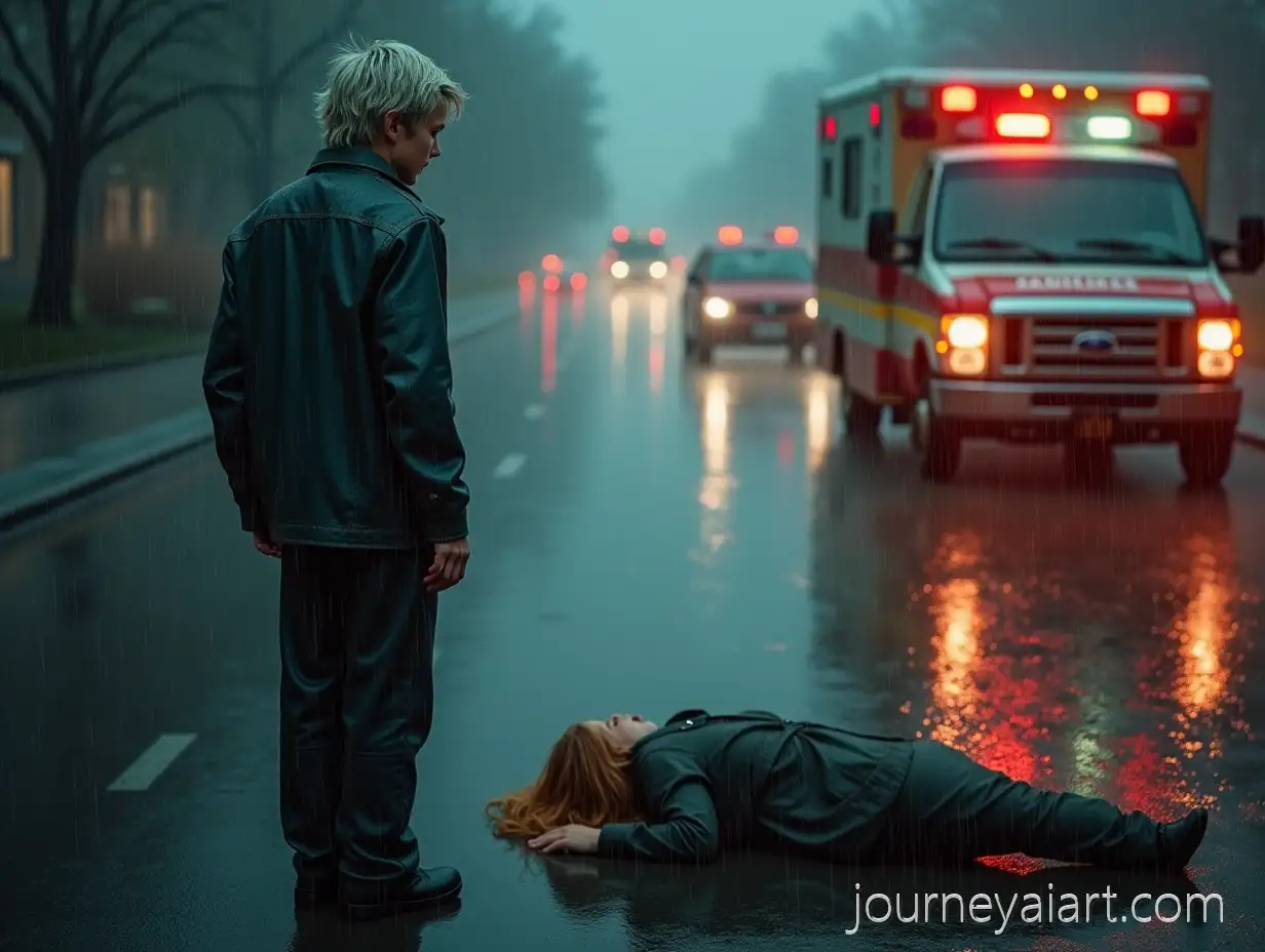 SilverHaired-Boy-and-GoldenHaired-Girl-in-the-Rain-Chaotic-Ambulance-Scene