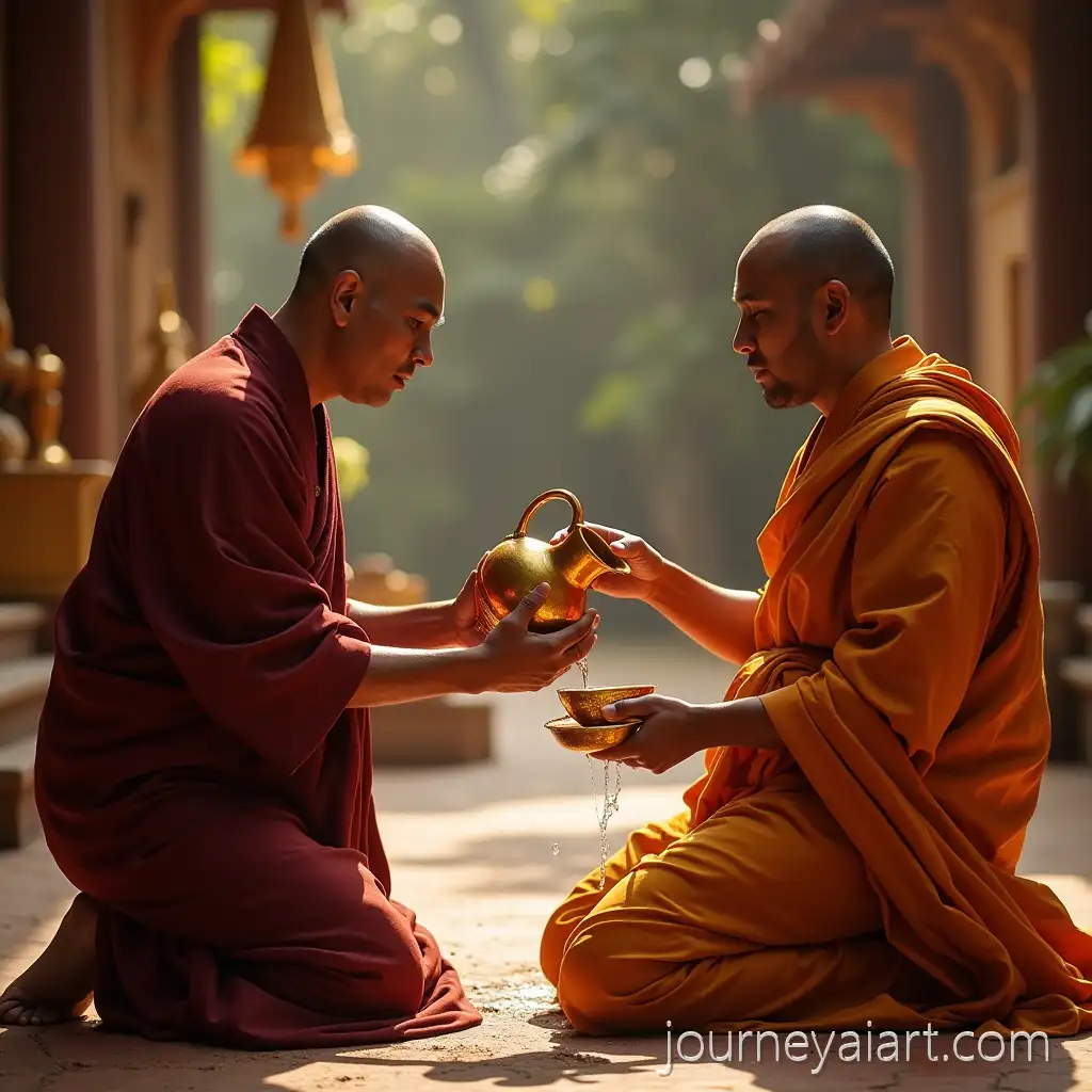 Maharaja-Bimbisara-Offering-Water-to-Buddha-at-Veluvana-Monastery