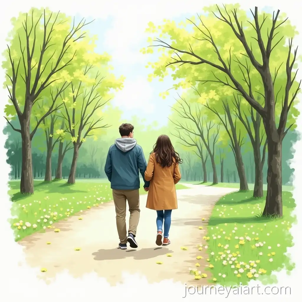 CoupleCouple-Walking-in-Spring-Park-Walking-Through-a-Lush-Green-Park-on-a-Spring-Day
