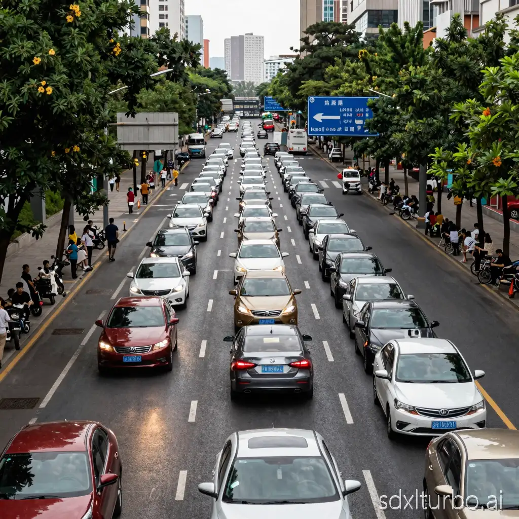 Street traffic is bustling