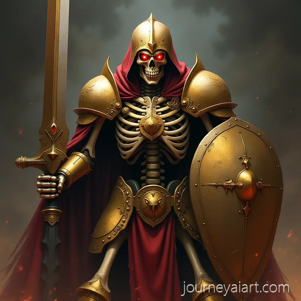Angry-Skeleton-Warrior-with-Red-Eyes-in-Golden-Armor-Holding-Sword-and-Shield