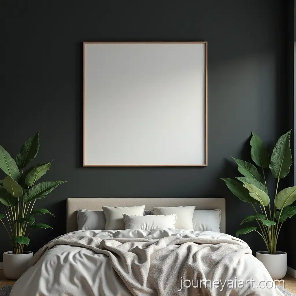 Minimalist-Blank-Rectangle-Frame-Mockup-in-Dark-Bedroom-with-Plants-and-Decor